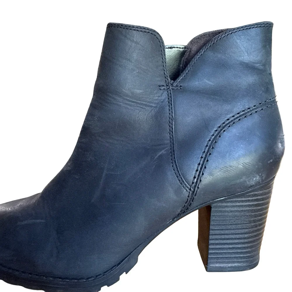 Clarks Verona Trish Black Leather Raw Oiled High Heel Chunky Ankle Boots 8.5